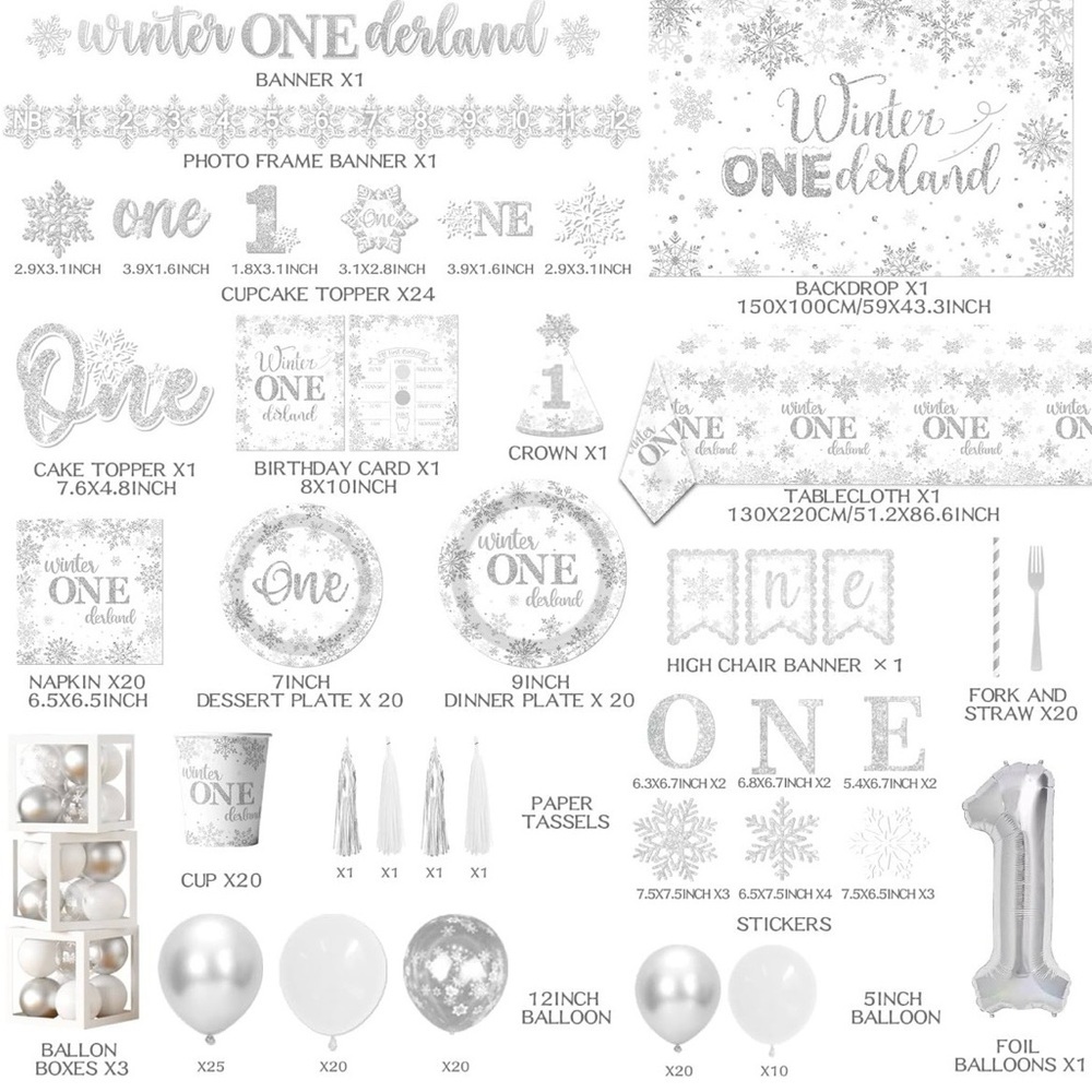 ❄️ Winter ONEderland 1st Birthday Party Set – Silver Snowflake Theme – Full Kit - Picture 2 of 6